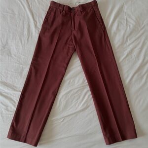 Zara High-Rise Straight-Leg Twill Trousers in Brick Brown